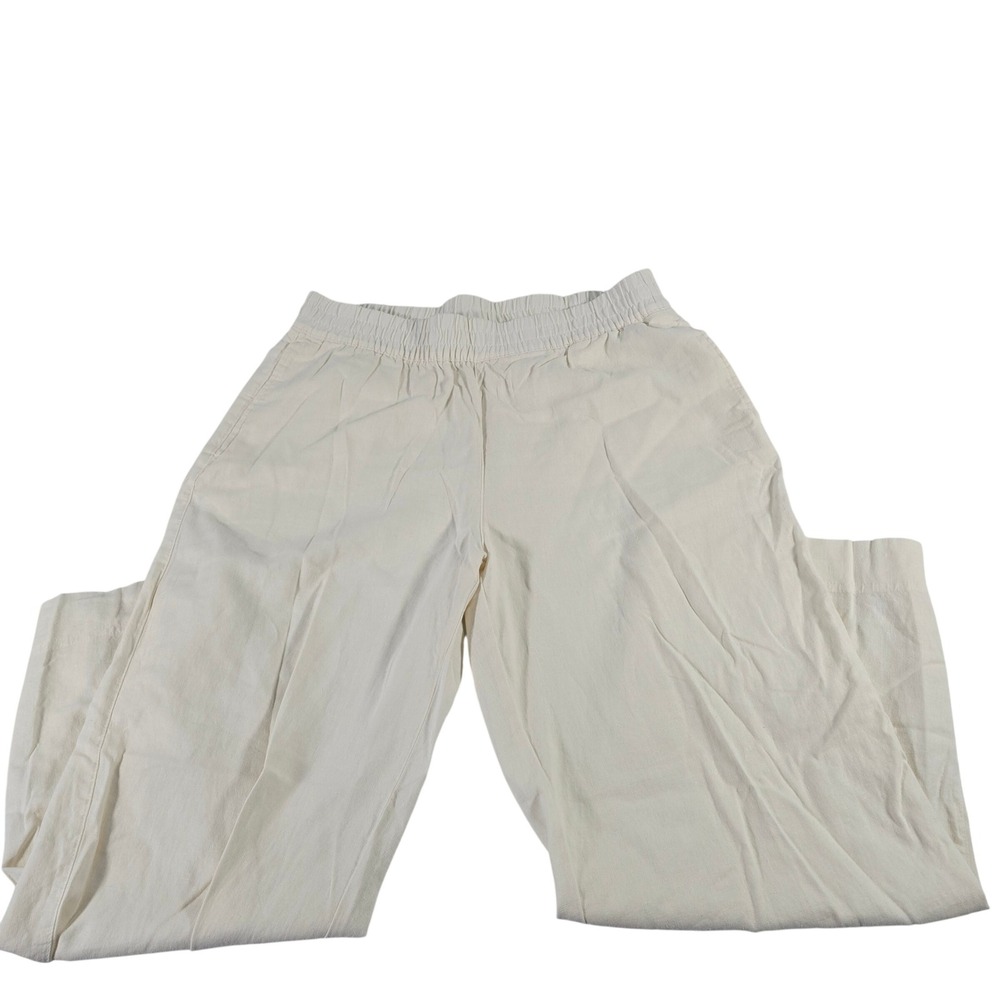 Old Navy Womens Large Cream Linen Blend Wide Leg Comfort Waistband Pants 12710